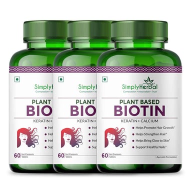 Simply Herbal Plant Based Biotin with Keratin & Calcium, 60 tablet(s) Unflavoured (Pack of 3)