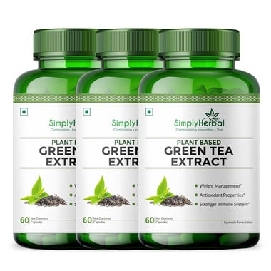 Simply Herbal Green Tea Extract 500mg, 60 capsules Unflavoured (Pack of 3)