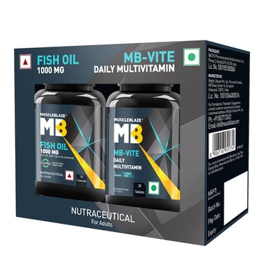 MuscleBlaze Fish Oil 1000mg & MB-Vite Multivitamin Combo,  2 Piece(s)/Pack  30 tablets & 30 capsules 