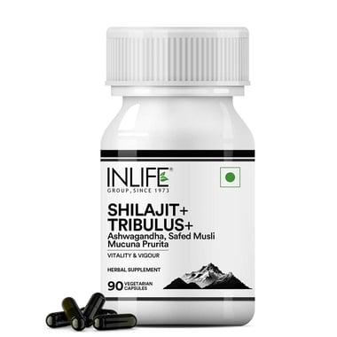 INLIFE Shilajit+ Tribulus with Ashwagandha & Safed Musli, 90 capsules