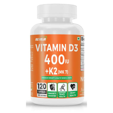 NutriJa Vitamin D3 400IU + K2(MK7),  120 capsules  Unflavoured 