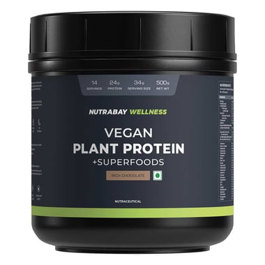 Nutrabay Wellness Vegan Plant Protein + Superfoods, 1.1 lb Rich Chocolate