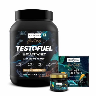 Kapiva Testofuel Shilajit Whey 2.2lb & Shilait Gold Resin 20g Combo,  2 Piece(s)/Pack  Belgian Chocolate 
