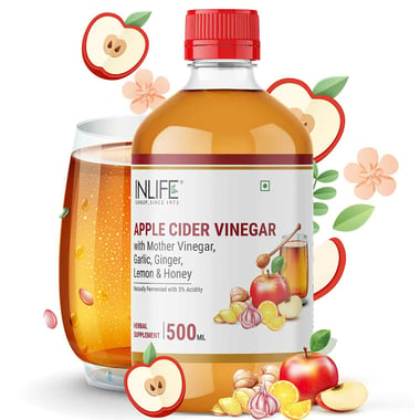 INLIFE Apple Cider Vinegar with Mother,  0.5 L  Garlic, Ginger, Lemon & Honey 