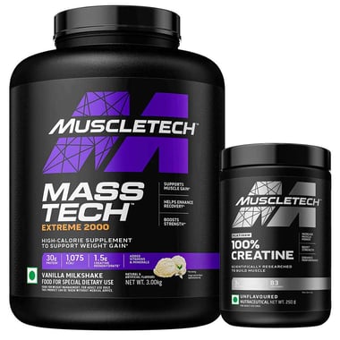 MuscleTech MassTech Extreme 2000 6.61 lb Vanilla Milkshake & Platinum 100% Creatine Combo,  0.55 lb  Unflavoured 