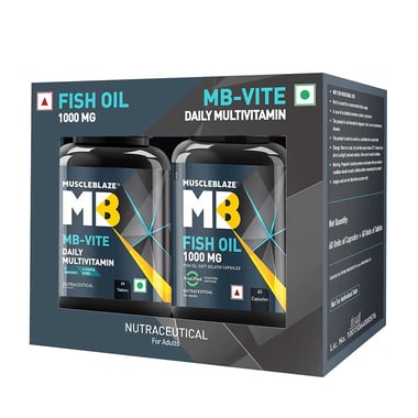 MuscleBlaze Fish Oil 1000mg & MB-Vite Multivitamin Combo, 2 Piece(s)/Pack Unflavoured