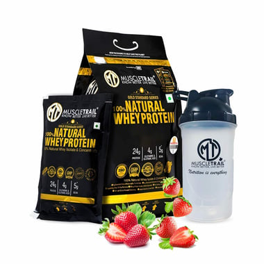 Muscle Trail Gold Standard Series 100% Natural Whey Protein, 60 sachets/pack Strawberry (with Free Shaker Inside)