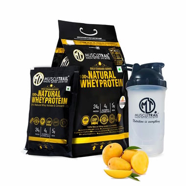 Muscle Trail Gold Standard Series 100% Natural Whey Protein,  60 sachets/pack  Mango (with Free Shaker Inside) 