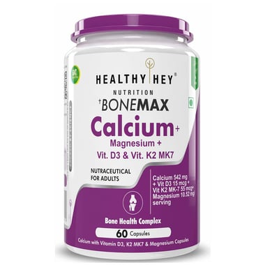 HealthyHey Nutrition Calcium + Magnesium with Vitamin D3 & K2 Mk7 Bonemax, 60 capsules Unflavoured