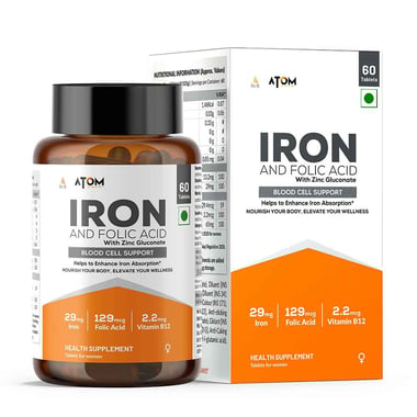 AS-IT-IS Nutrition ATOM Iron & Folic Acid with Zinc Vitamin C & B12,  60 tablet(s) 