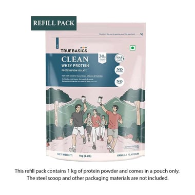 TrueBasics Clean Whey Protein (Isolate), 2.2 lb Vanilla (Refill Pack)