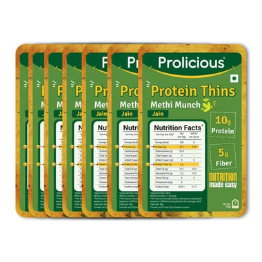 Prolicious Protein Thins Snack Chips, Methi Munch (Pack of 7) 50 g