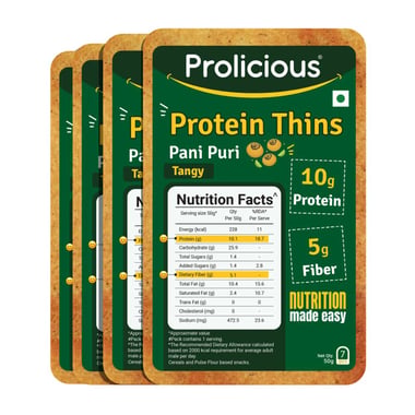 Prolicious Protein Thins Snack Chips, Pani Puri (Pack of 4) 50 g