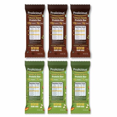 Prolicious Protein Bars Combo,  6 bar(s)  Choco Seeds + Seeds & Nuts 