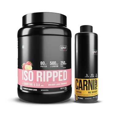 QNT ISO Ripped & Carnipump Ripping Pre-workout 500ml Navel Orange Combo, 2.2 lb Strawberry Banana