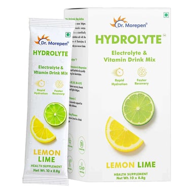 Dr. Morepen Hydrolyte Electrolyte & Vitamin Drink Mix, 10 sachets/pack Lemon Lime