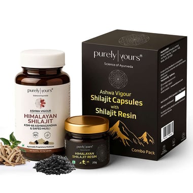 Purely Yours Ashwa Vigour Himalayan Shilajit 60 Capsules with Shilajit Resin Combo,  20 g 
