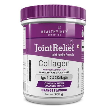 HealthyHey Nutrition JointRelief Collagen Peptide Type 1 2 & 3 (Hydrolysed), 200 g Orange