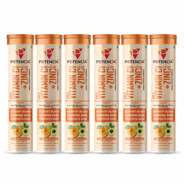 Potencia Amla Vitamin C + Zinc Effervescent, 15 tablet(s) Orange (Pack of 6)