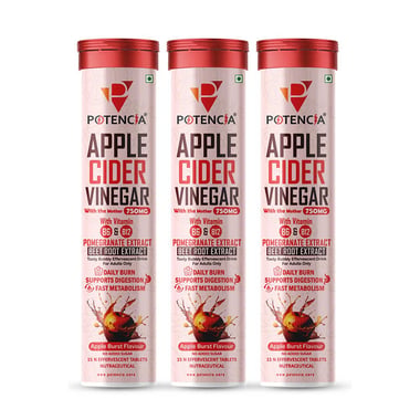 Potencia Apple Cider Vinegar Effervescent 750mg,  15 tablet(s)  Apple Burst (Pack of 3) 