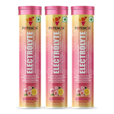 Potencia Electrolyte Effervescent, 15 tablet(s) Rose Lemonade (Pack of 3)