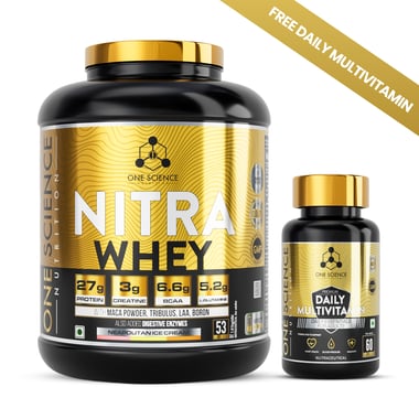 One Science Nitra Whey Tiger Combo Pack, 4 lb Neapoliten Ice Cream with Daily Multivitamin 60 Capsules