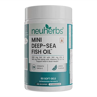 Neuherbs Mini Deep-Sea Fish Oil 1000mg for Heart & Bone Lemon Flavour,  60 softgels 