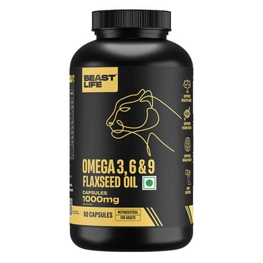 BeastLife Omega-3 6 & 9 Flaxseed Oil 1000mg,  60 capsules 