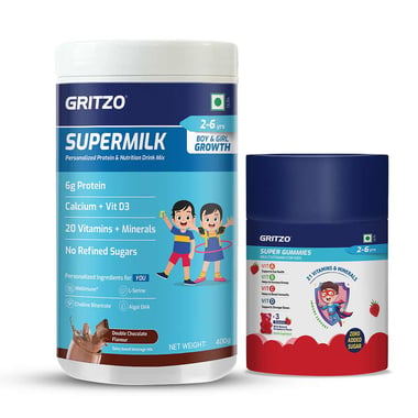 Gritzo Supermilk Immunity Kit,  400 g  Chocolate for Boy/Girl 2-6 Yrs with Gummies 