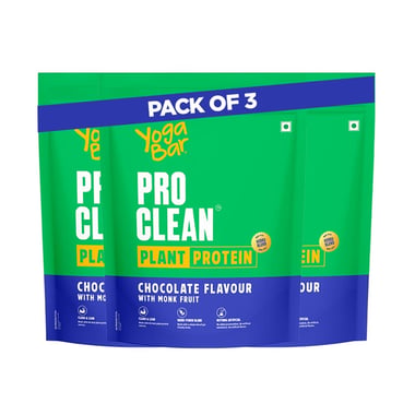 Yogabar Pro Clean Plant Protein,  1.1 lb  Chocolate with Monk Fruit (Pack of 3) 