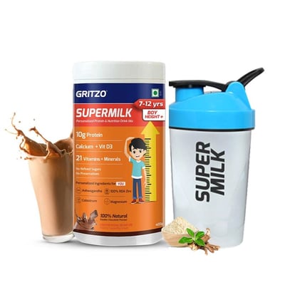 Gritzo SuperMilk Height+ for 7-12 Yrs Boy 400 g Double Chocolate & Shaker Combo