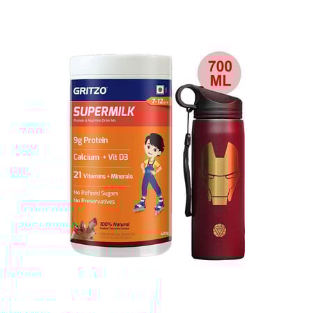 Supermilk Overall Growth for Boy 7 to 12 Yrs 400g and 700ml Iron Man Sipper Combo