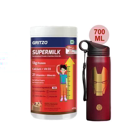 Supermilk Height+ for Boy 13+ Yrs 400g Cafe Mocha and 700ml Iron Man Sipper Combo