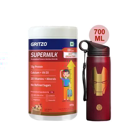 Supermilk Growth+ for Boy 13+ Yrs 400g Cafe Mocha and 700ml Iron Man Sipper Combo