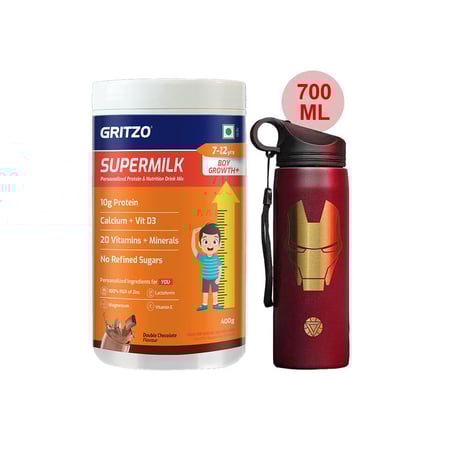 Supermilk Growth+ for Boy 7 to 12 Yrs 400g and 700ml Iron Man Sipper Combo