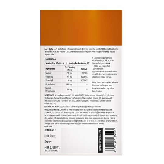 1 - HK Vitals Glutathione Effervescent with Vitamin C,  Watermelon (Pack of 2)  30 tablet(s) 