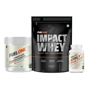 Fuel One Impact Whey Protein 1kg Chocolate & Creatine Monohydrate 100g & Daily Multivitamin 30 Tabs Combo