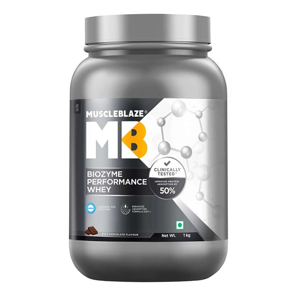 MuscleBlaze Biozyme Performance Whey Protein Powder (Old MRP), 2.2 lb Rich Chocolate