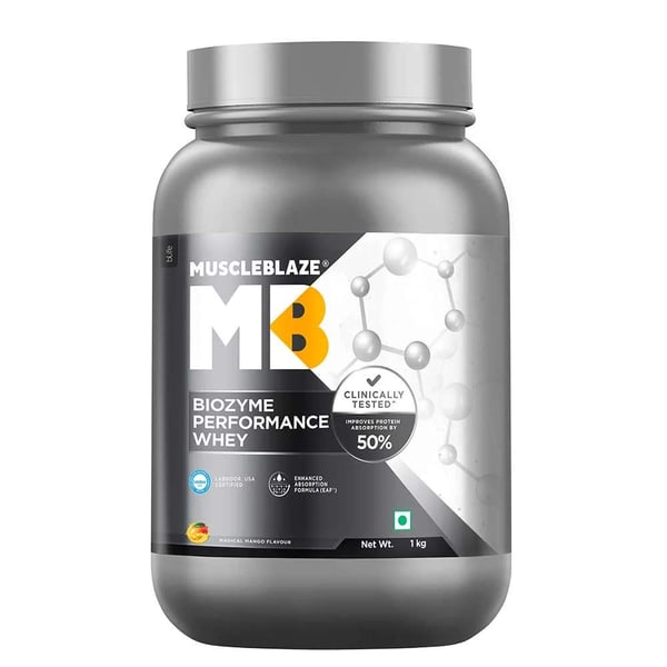 MuscleBlaze Biozyme Performance Whey Protein Powder (Old MRP), 2.2 lb Magical Mango