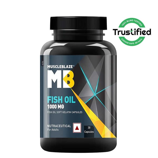 MuscleBlaze Omega 3 Fish Oil (1000 mg) with 180mg EPA and 120mg DHA, 30 capsules