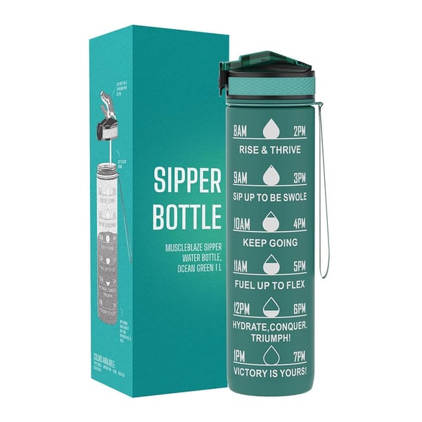 MuscleBlaze Sipper Water Bottle,  Ocean Green  1 L 