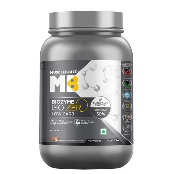 MuscleBlaze Biozyme Iso-Zero,  2.2 lb  Low Carb Swiss Chocolate Hazelnut - Low Sweetness 