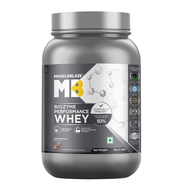 MuscleBlaze Biozyme Performance Whey, 2.2 lb Rocky Road Fudge
