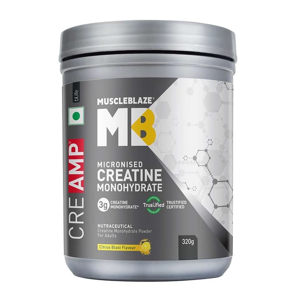 MuscleBlaze Creatine Monohydrate CreAMP, 320 g Citrus Blast