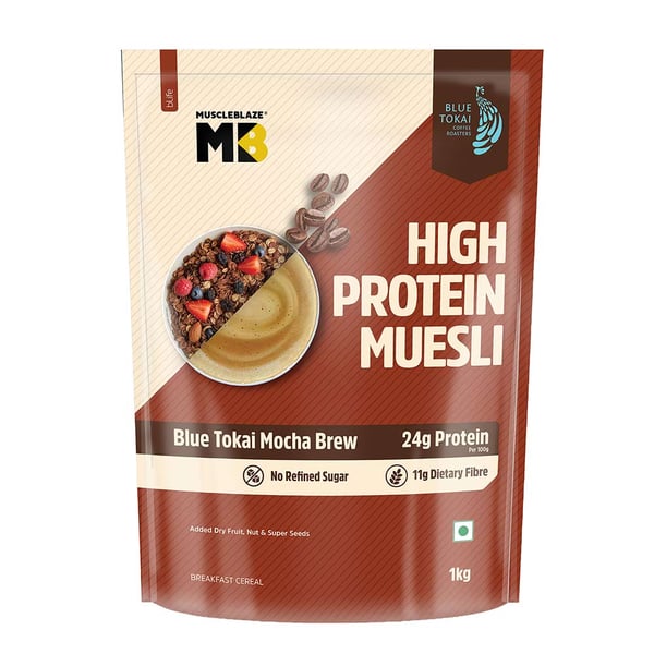 MuscleBlaze High Protein Muesli, 1 kg Blue Tokai Mocha Brew