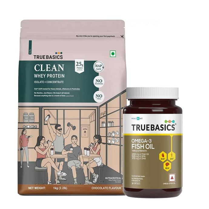 Clean Whey Protein Isolate + Concentrate 1kg Chocolate & Fish Oil 30 Caps Combo