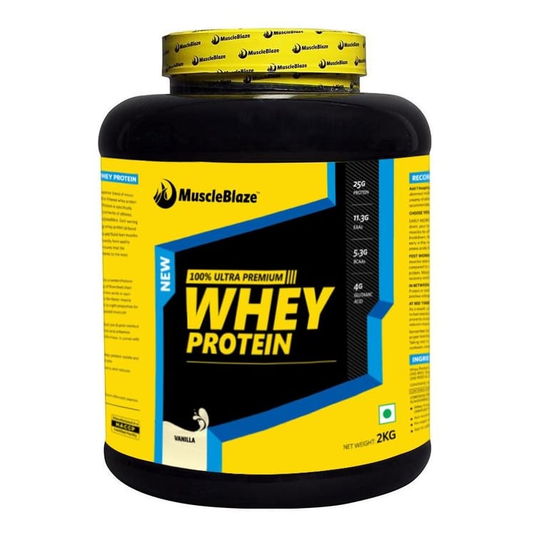 MuscleBlaze 100% Whey Protein Supplement Powder with Digestive Enzyme,  4.4 lb  Vanilla old 