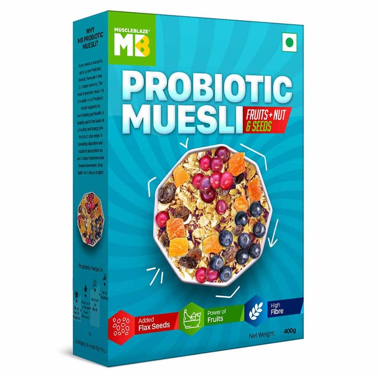 2 - MuscleBlaze Probiotic Muesli,  0.4 kg  Fruits,Nuts & Seeds 