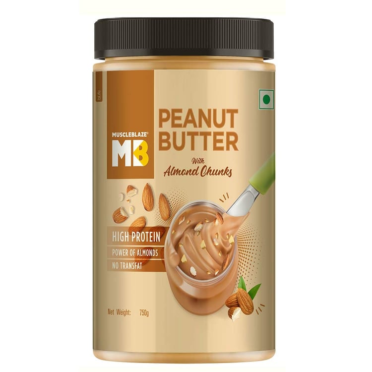 1 - MuscleBlaze Peanut Butter with Almond Chunks,  0.750 kg  Unflavoured 