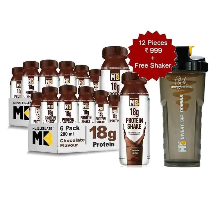 MuscleBlaze 18g Protein Shake, 6 Pc Chocolate - Pack Of 2